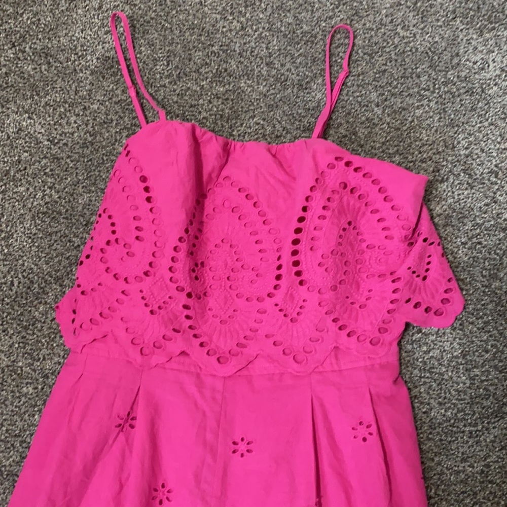 Francesca's Collections Hot Pink Eyelet Wide-Leg Jumpsuit - Picture 3 of 3